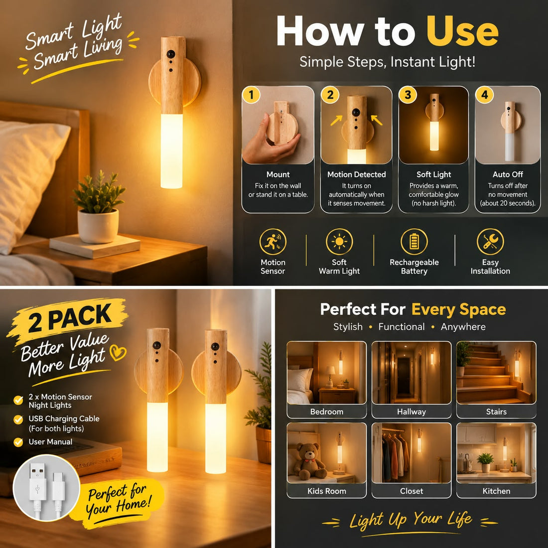 Cordless Motion Sensor Night Light
